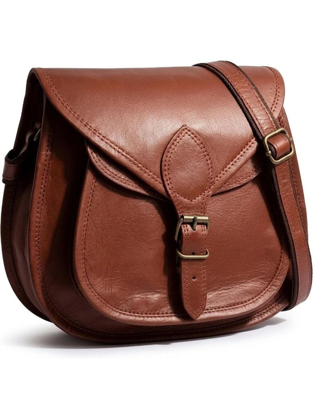 Vintage Leather Crossbody Bag for Women - Chic Satchel, Travel Saddle Purse